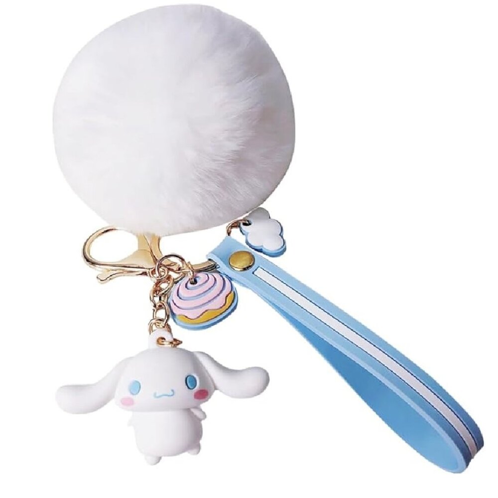 HK Inspired Cinnamoroll  Pom Pom Keychain Bag Pendant Keyring Jewelry NWOT
